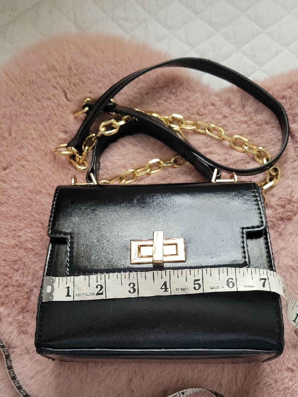 Aldo Black Mini Top-Handle Crossbody with Gold Chain - Picture 3 of 6